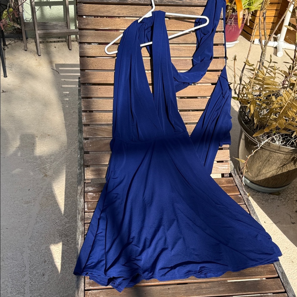 Massimo purple super long tie halter neck backless dress